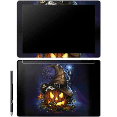 Halloween Cat and Jack O Lantern Pumpkin by Sarah Richter Galaxy Book 12in Skin